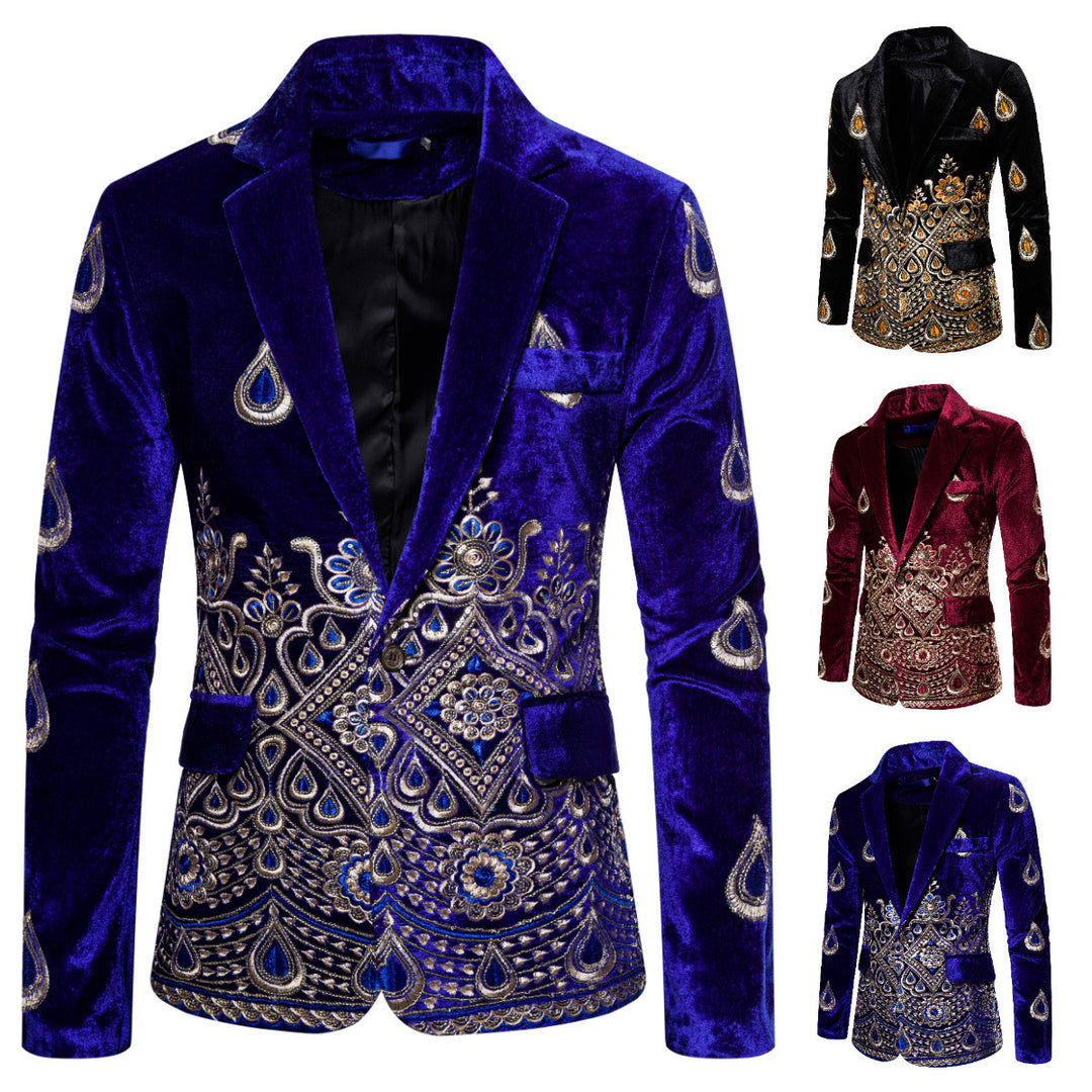 Herren eleganter Samtblazer mit kunstvollem Stickdesign EB