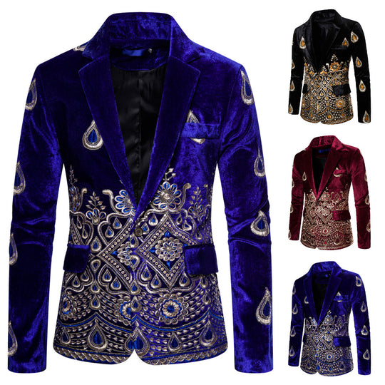 Herren eleganter Samtblazer mit kunstvollem Stickdesign EB
