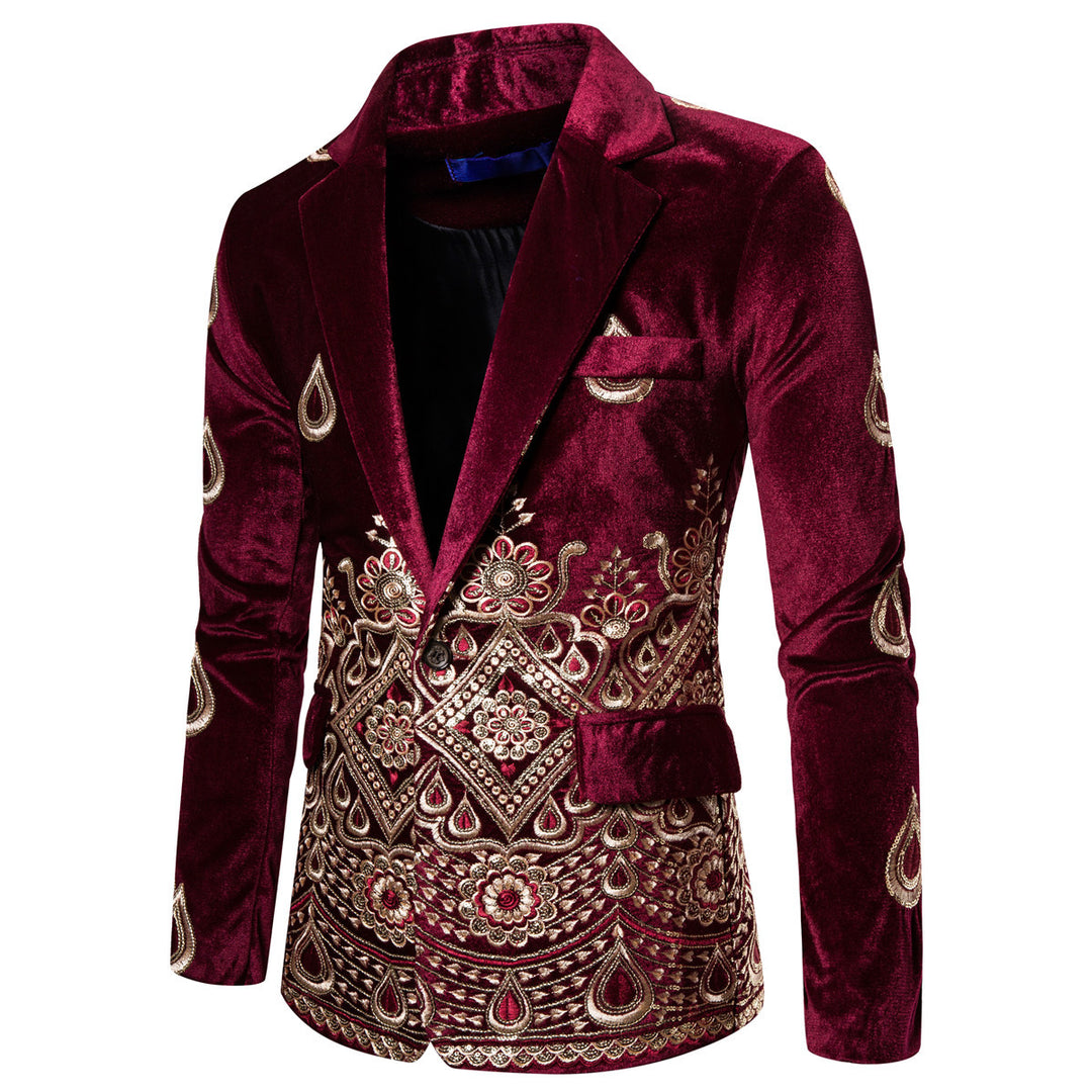 Herren eleganter Samtblazer mit kunstvollem Stickdesign EB