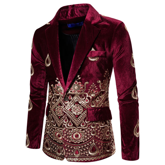 Herren eleganter Samtblazer mit kunstvollem Stickdesign EB