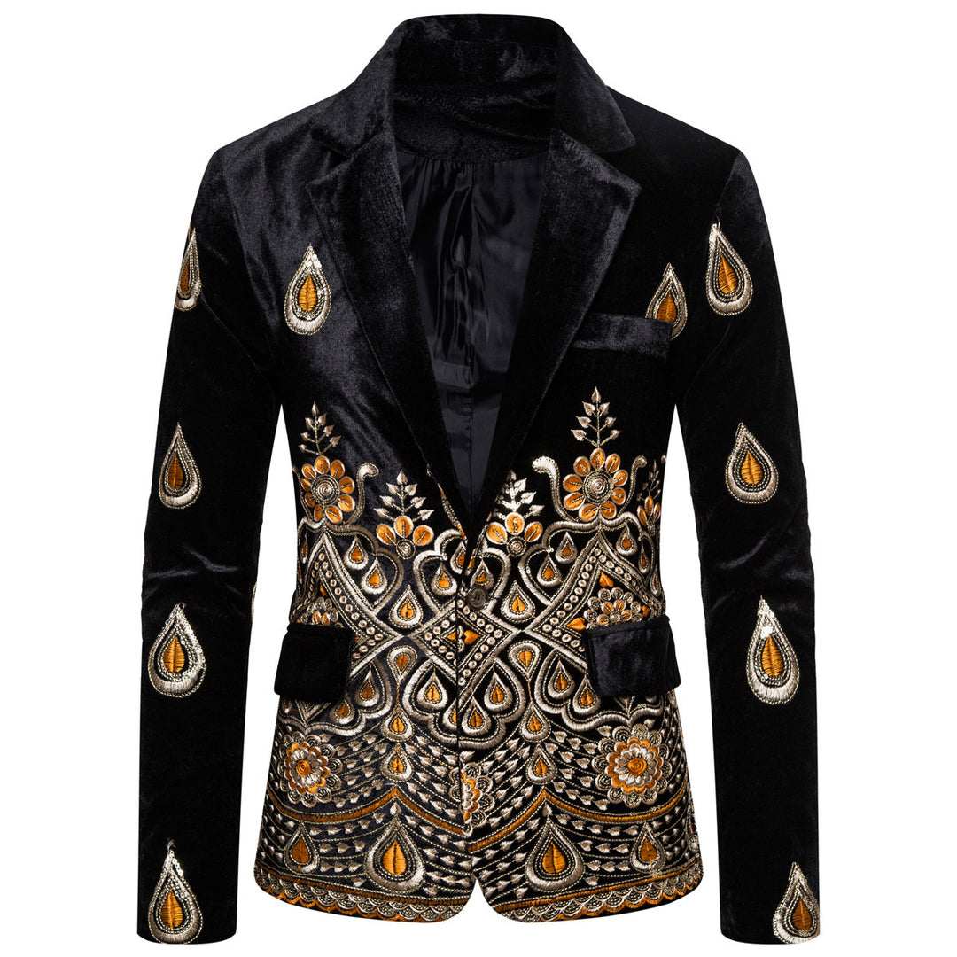 Herren eleganter Samtblazer mit kunstvollem Stickdesign EB
