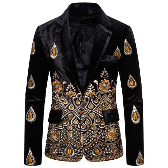 Herren eleganter Samtblazer mit kunstvollem Stickdesign EB