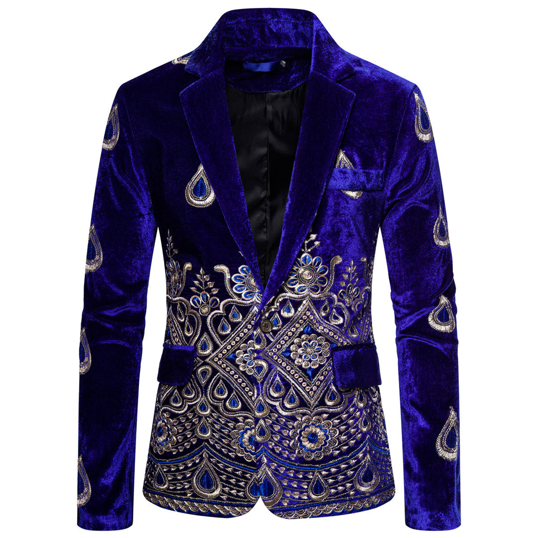 Herren eleganter Samtblazer mit kunstvollem Stickdesign EB