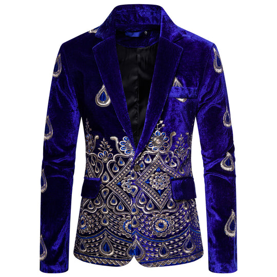 Herren eleganter Samtblazer mit kunstvollem Stickdesign EB