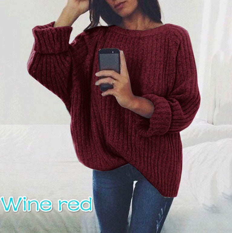 Damen Grobstrickpullover mit lässigem Schnitt und voluminösen Ärmeln EB