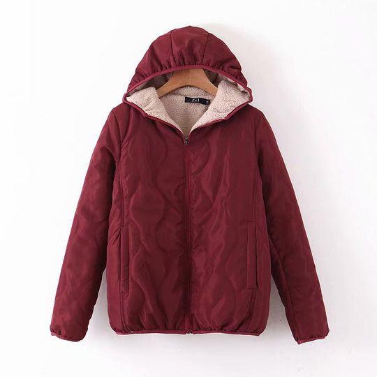 Damen gepolsterte Kapuzenjacke mit Teddyfutter und Wellensteppung EB