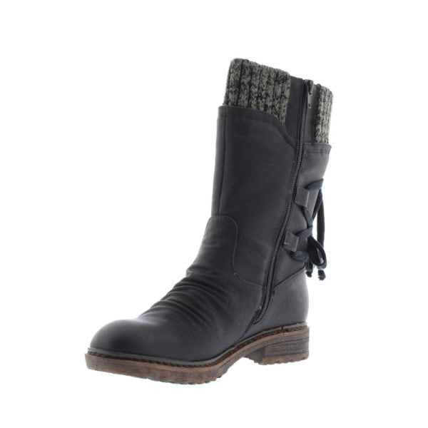 Damen nan gefütterte Schnür-Ankleboots mit gestrickter Schaftröhre, dekorativer Quaste und Nieten-Detail EB