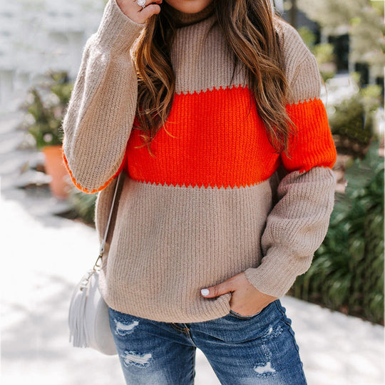Damen modischer Strickpullover mit innovativer Farbkombination und strukturiertem Design EB