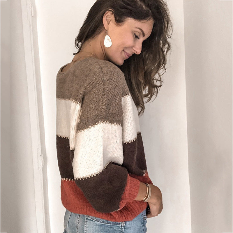 Damen Strickpullover mit modernen Farbblockelementen und lässigem Schnitt EB