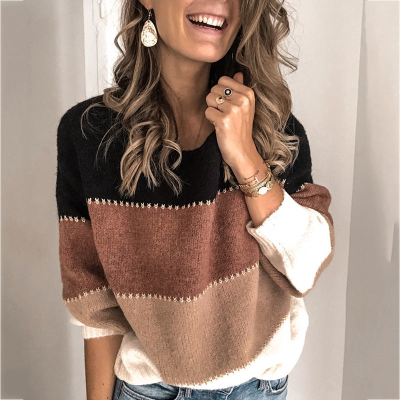 Damen Strickpullover mit modernen Farbblockelementen und lässigem Schnitt EB