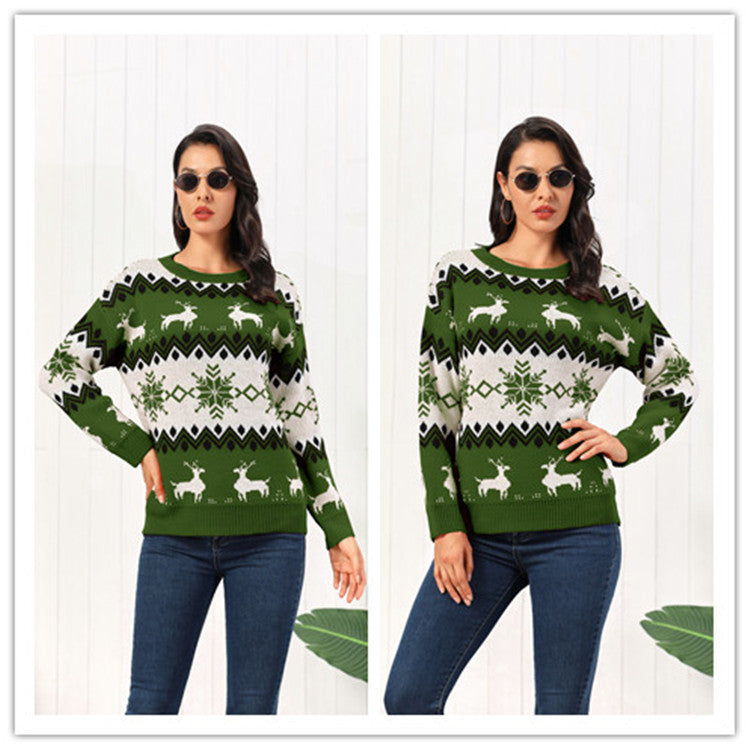 EB | Rollkragenpullover Damen Strick Weihnachtspullover mit Rentier