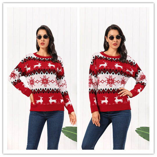 EB | Rollkragenpullover Damen Strick Weihnachtspullover mit Rentier