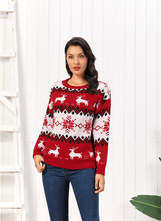EB | Rollkragenpullover Damen Strick Weihnachtspullover mit Rentier