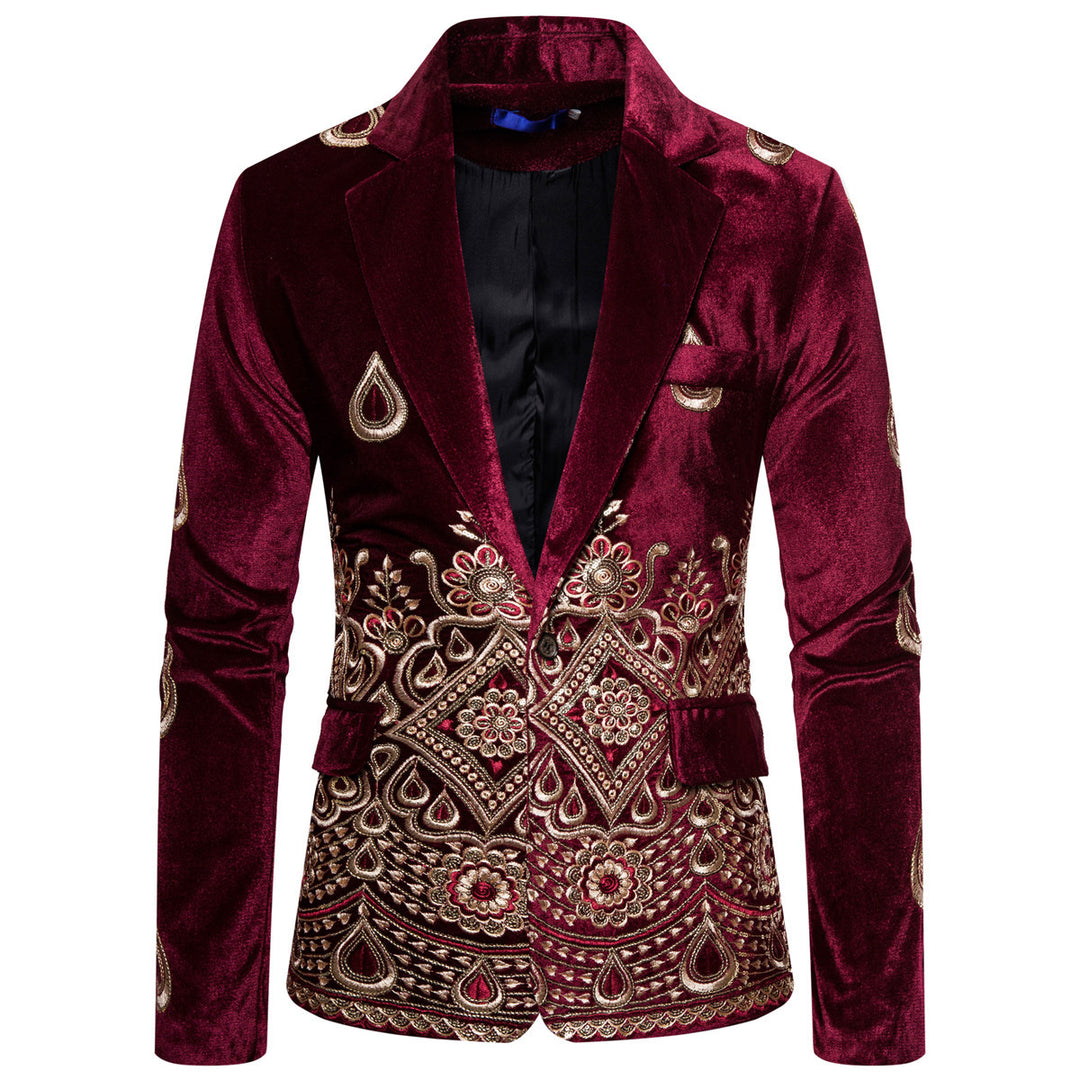 Herren eleganter Samtblazer mit kunstvollem Stickdesign EB