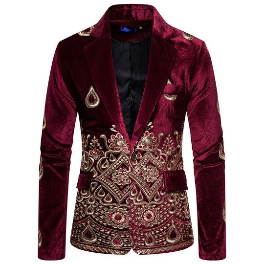 Herren eleganter Samtblazer mit kunstvollem Stickdesign EB