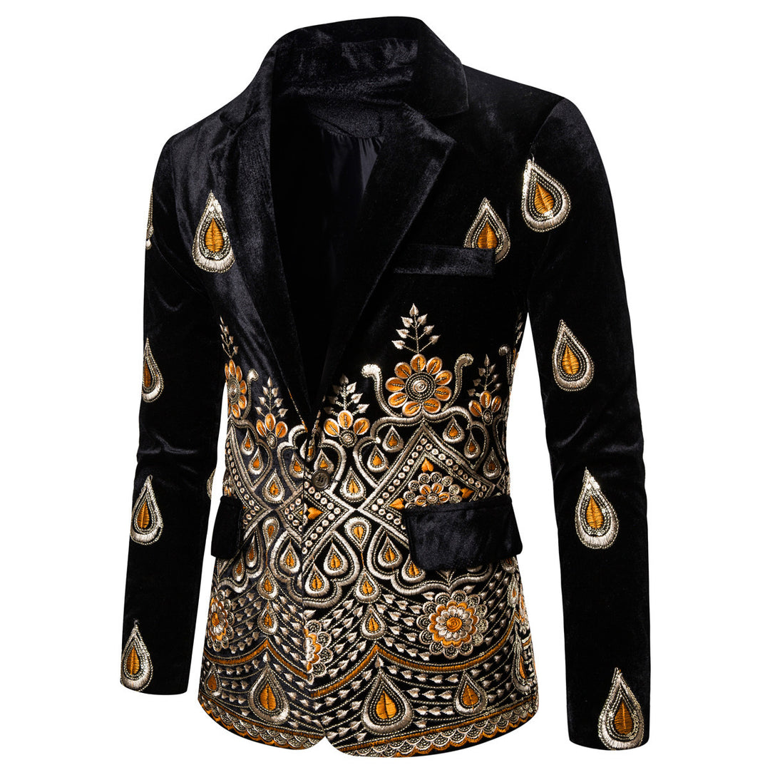 Herren eleganter Samtblazer mit kunstvollem Stickdesign EB