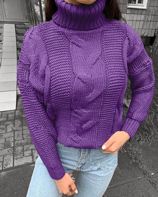 Damen Strickpullover mit Rollkragen und Zopfdesign EB