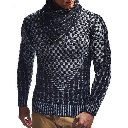 Herren Strickpullover mit modernem Zopfmuster und hochgeschlossenem Kragen EB