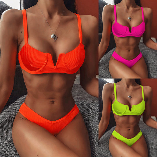 Damen Bikini mit elegantem Rippdesign und verstellbaren Trägern EB