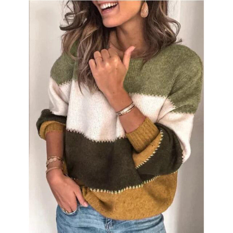 Damen lässiger Streifenpullover aus weichem Material EB