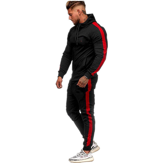 Herren nan figurbetonter Kapuzen-Trainingsanzug mit durchgehendem Reißverschluss, Kordelzug und kontrastierendem Seitenstreifen EB