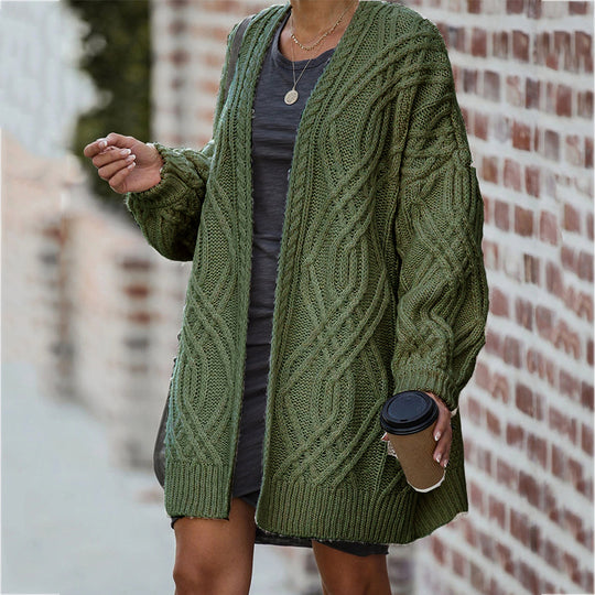 Damen Grobstrickjacke mit lässiger Silhouette und elegantem Zopfmuster EB