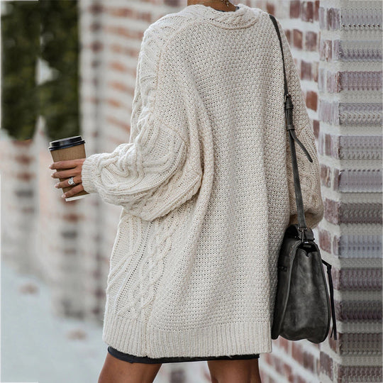 Damen Grobstrickcardigan mit elegantem Zopfmuster und lässigem Schnitt EB