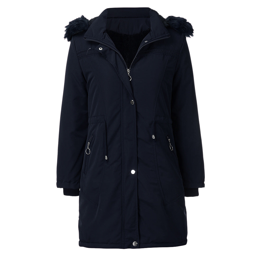 Damen warme Parka-Jacke mit abnehmbarer Kapuze und kuscheligem Kunstfell EB