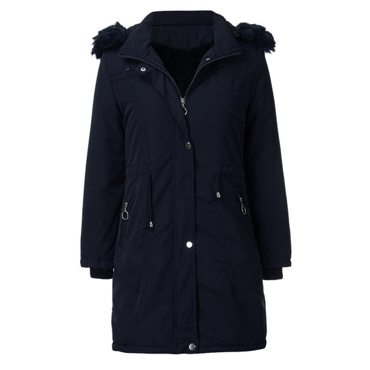 Damen warme Parka-Jacke mit abnehmbarer Kapuze und kuscheligem Kunstfell EB