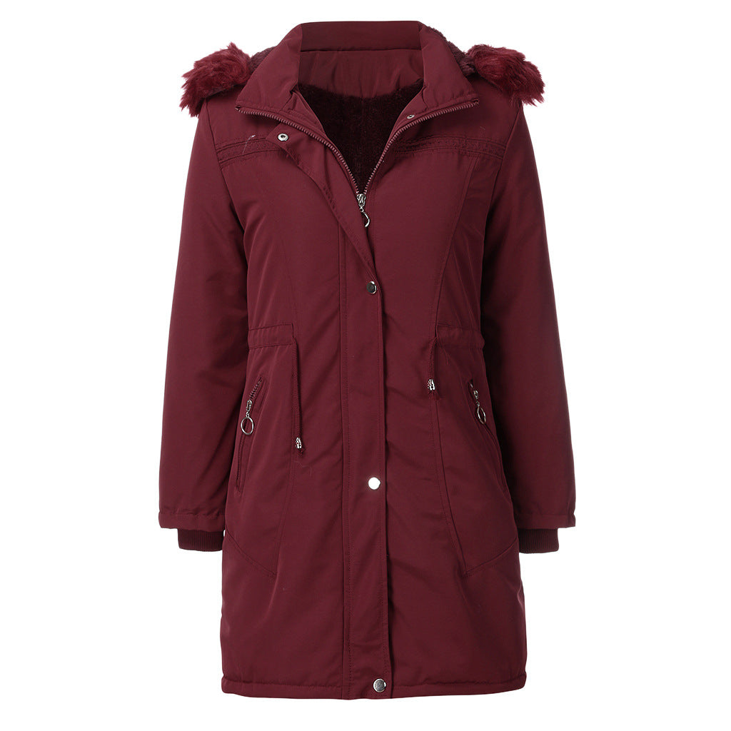Damen warme Parka-Jacke mit abnehmbarer Kapuze und kuscheligem Kunstfell EB