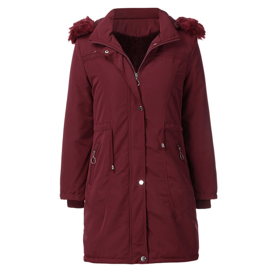 Damen warme Parka-Jacke mit abnehmbarer Kapuze und kuscheligem Kunstfell EB