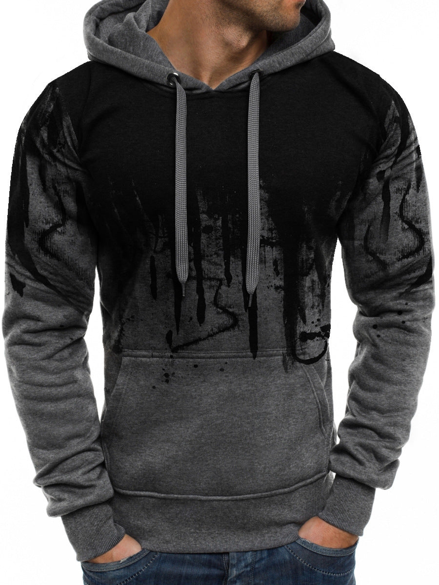 Herren nan Kapuzenpullover mit verlaufendem Drip-Print, Kängurutasche und kontrastierender Kapuzenfütterung EB