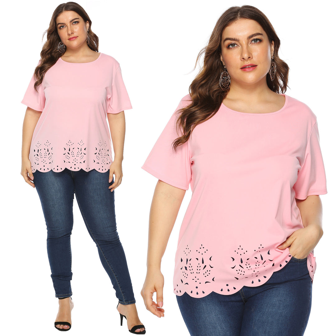Damen modisches T-Shirt mit filigranem Lochmuster EB