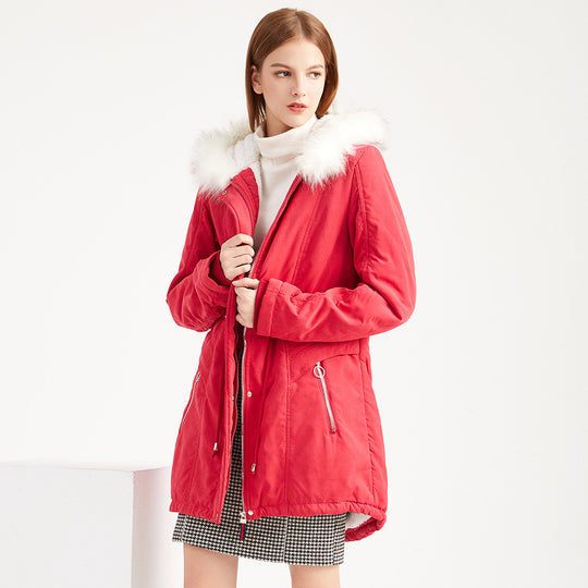 Damen modischer Winterparka mit abnehmbarem Kunstfellkragen und verstellbarem Taillenzug EB