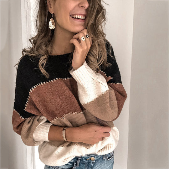 Damen Pullover mit modernem Streifenmuster und lässigem Schnitt EB