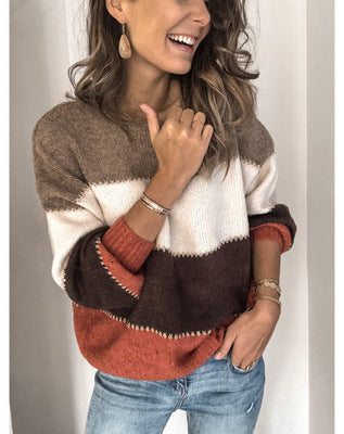 Damen Strickpullover mit modernen Farbblockelementen und lässigem Schnitt EB