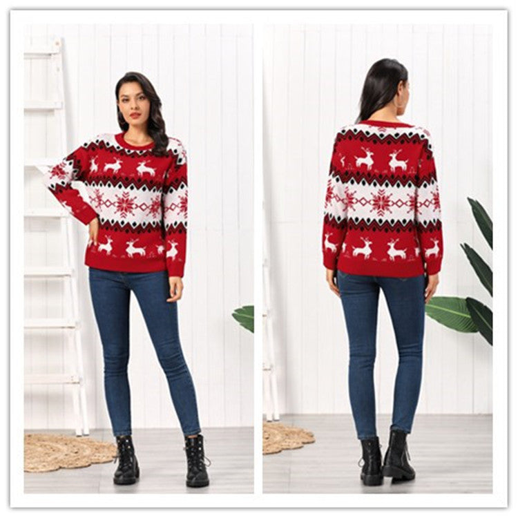 EB | Rollkragenpullover Damen Strick Weihnachtspullover mit Rentier