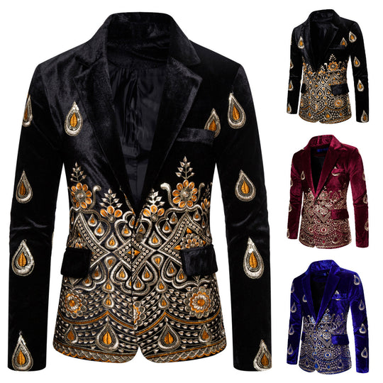 Herren eleganter Samtblazer mit kunstvollem Stickdesign EB