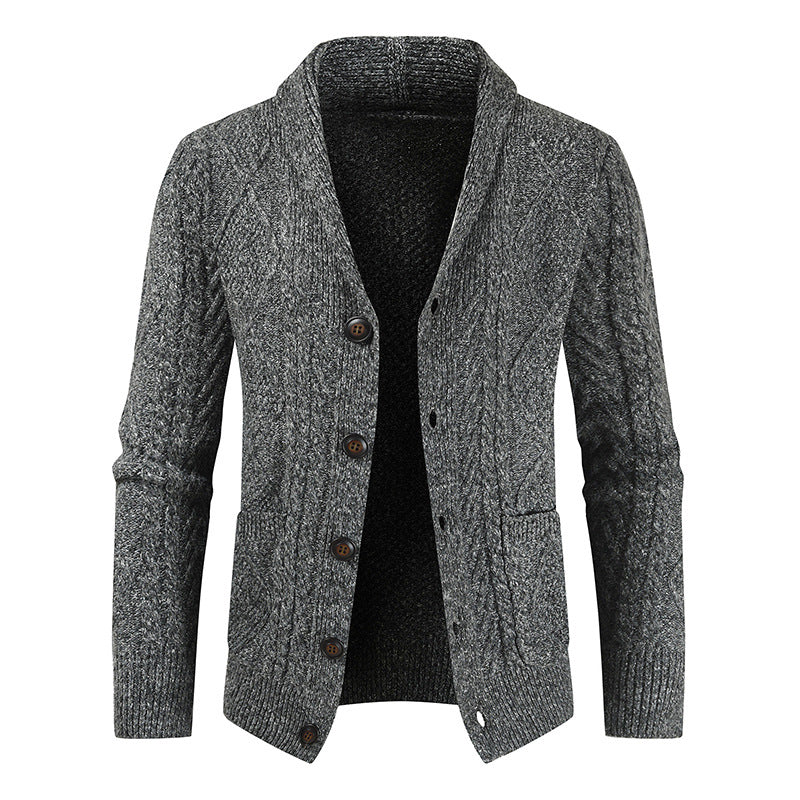 Herren nan Strickcardigan mit Zopfmuster und Schalkragen EB