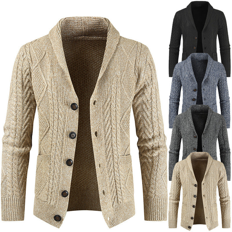 Herren nan Strickcardigan mit Zopfmuster und Schalkragen EB