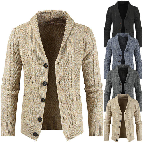 Herren nan Strickcardigan mit Zopfmuster und Schalkragen EB