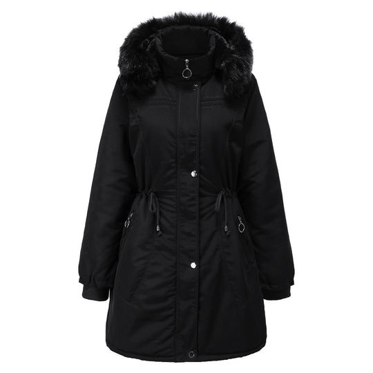 Damen stylische Parka-Jacke mit abnehmbarem Kunstfell und taillierbarem Kordelzug EB