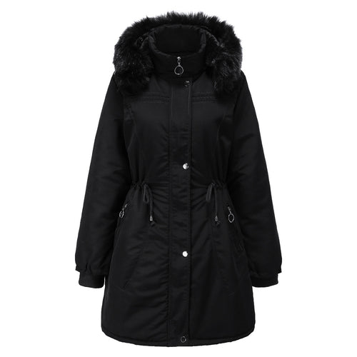 Damen stylische Parka-Jacke mit abnehmbarem Kunstfell und taillierbarem Kordelzug EB