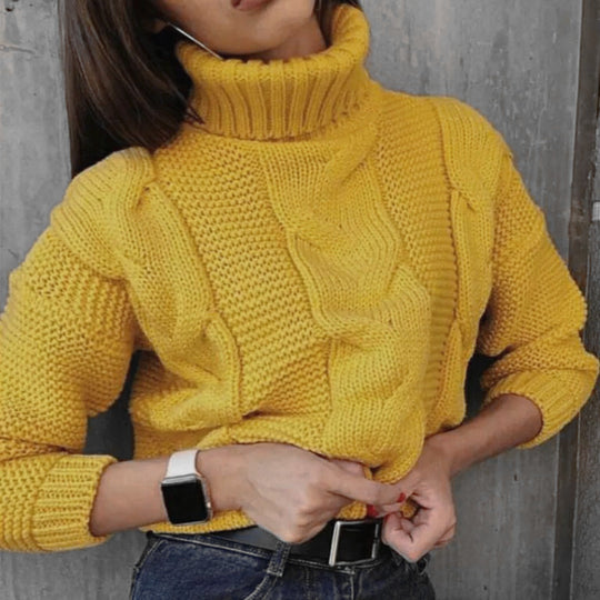 Damen Strickpullover mit Rollkragen und Zopfdesign EB