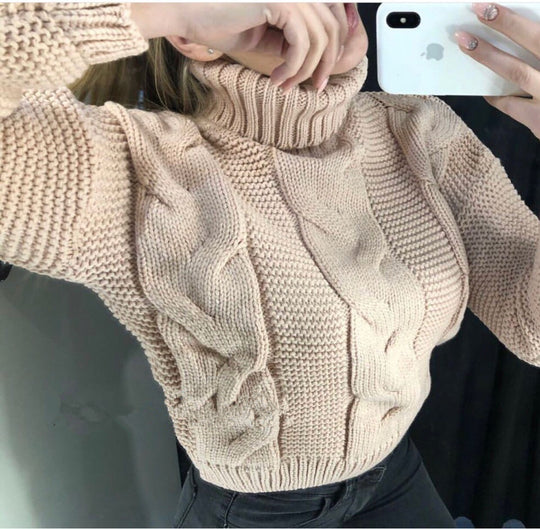 Damen Strickpullover mit Rollkragen und Zopfdesign EB