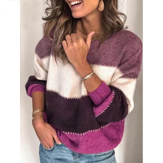 Damen lässiger Streifenpullover aus weichem Material EB
