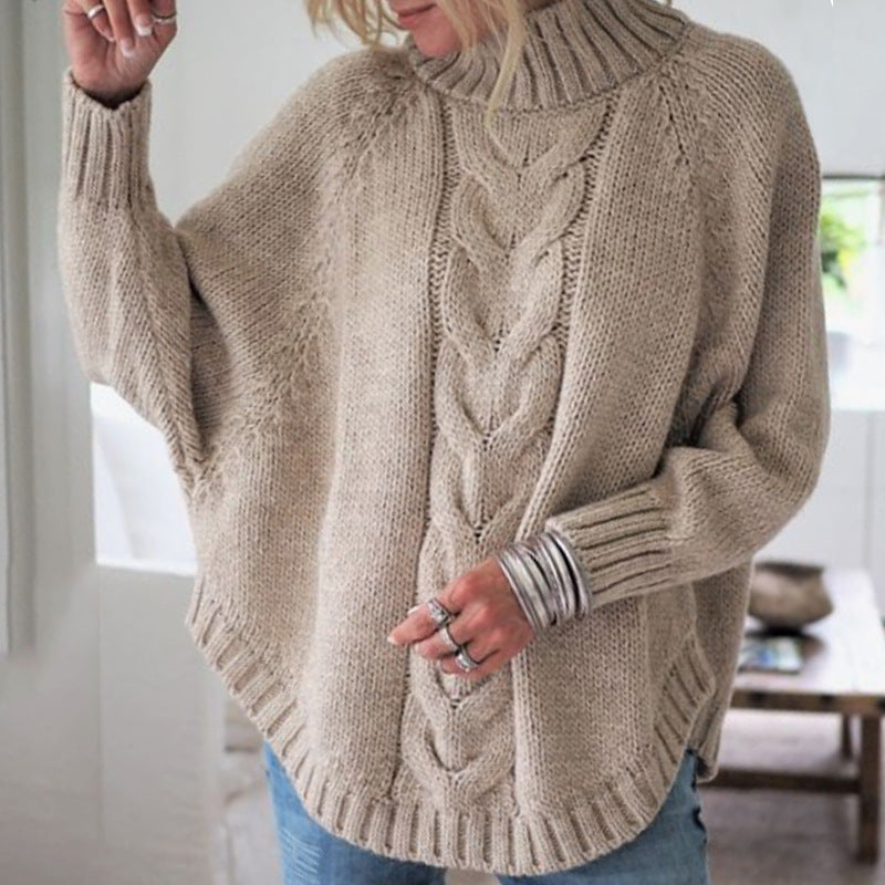Damen Grobstrickpullover mit komfortablem Stehkragen und Zopfmuster EB
