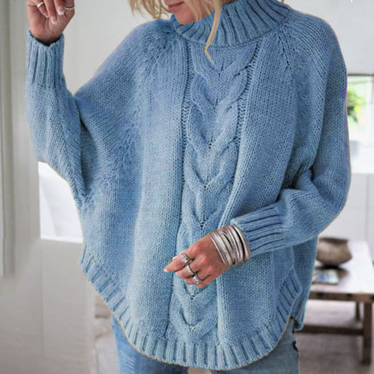 Damen Grobstrickpullover mit komfortablem Stehkragen und Zopfmuster EB