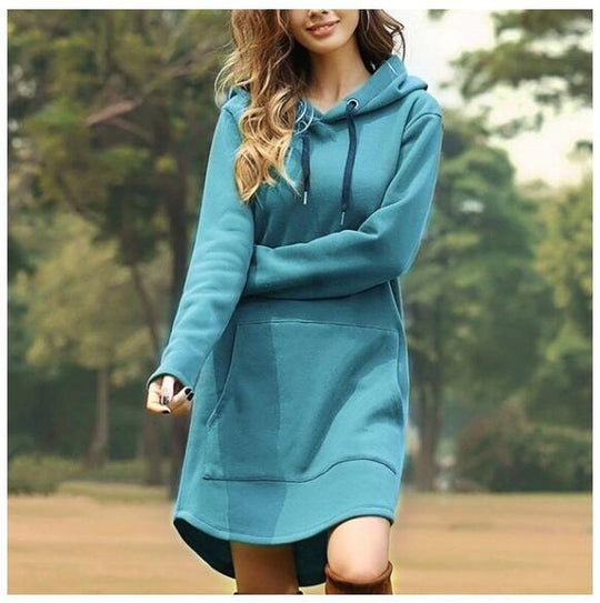 Damen nan Kapuzenkleid aus Sweatstoff, oversized Schnitt mit Kängurutasche EB