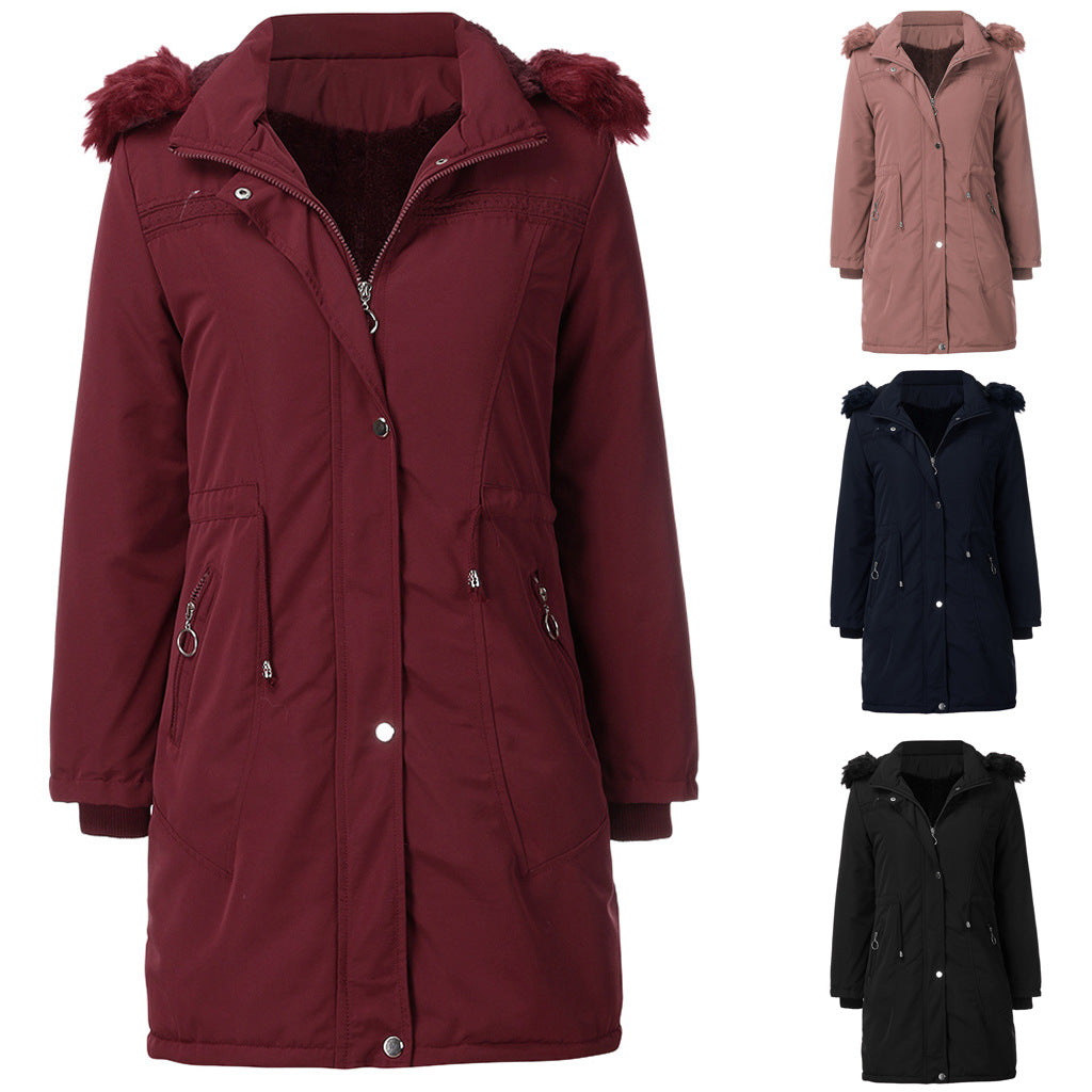 Damen warme Parka-Jacke mit abnehmbarer Kapuze und kuscheligem Kunstfell EB